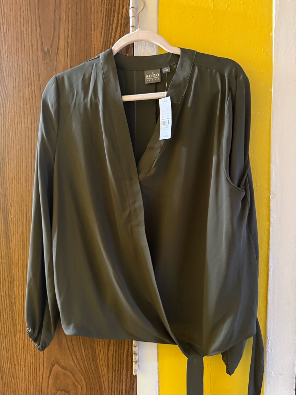 Soho Olive Wrap-Front Blouse